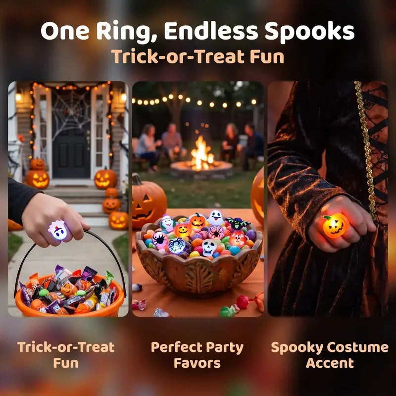 50pcs Glow Flashing LED Halloween Rings with LED Lights, Child Festive Party Favors, Halloween Goody Bag Basket Stuffers Fillers